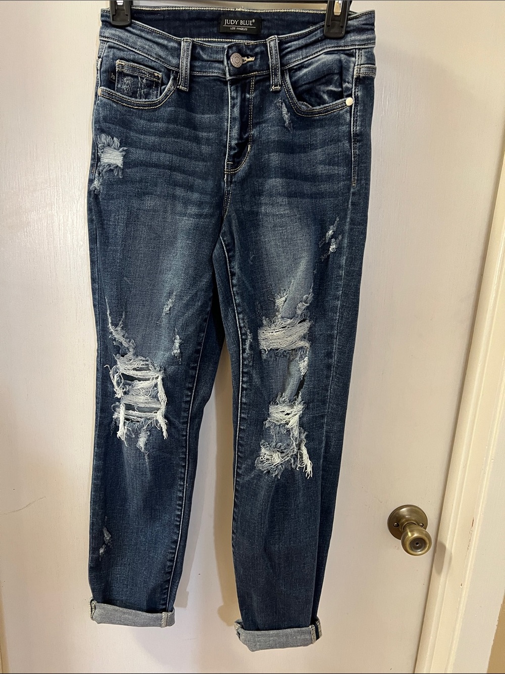 Judy Blue Medium Dark Blue Distressed Boyfriend Jeans